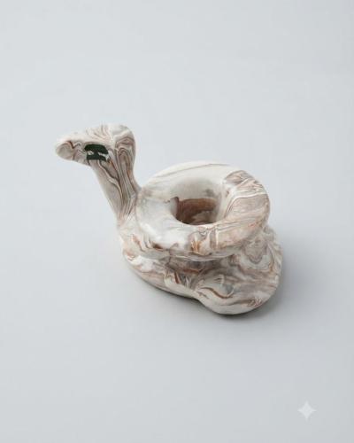 Artisanal Marbled Ceramic Camel Ashtray & Decorative Tray